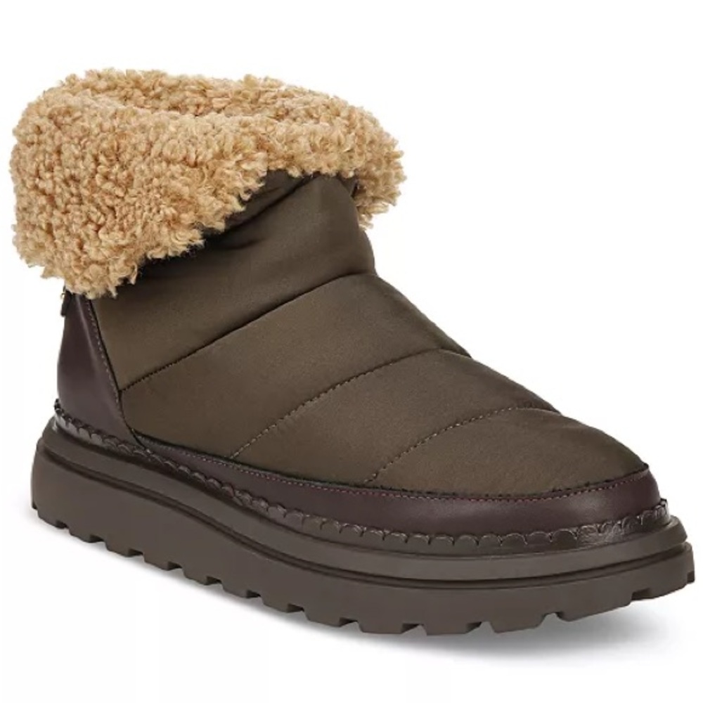 New Sam Edelman Women's Ozie Cozy Pull-On Booties Sz 7.5 Faux Fur Green Winter